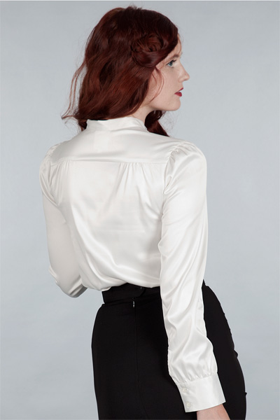 Emmy chemisier satin blanc - sassy secretary blouse